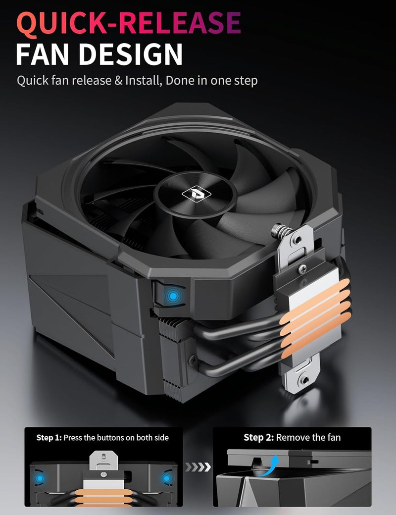 upHere up1 Elite CPU Cooler - 4 Heat Pipes, Magnetic Cover, Quick-Release Fans, Intel LGA1851/1700 & AMD AM5/AM4 Support, Independent Air Duct, 1650RPM 68CFM Fan, Black, up1 Elite K4 - Image 4